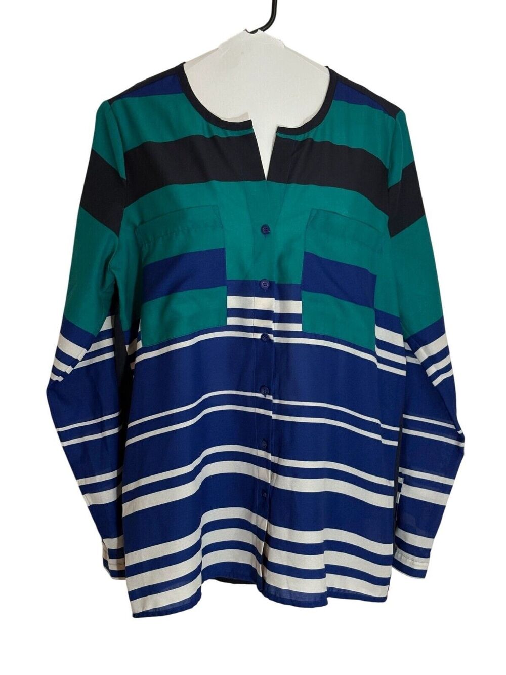 Silence + Noise Striped Button-Down Long Sleeve Large Blouse